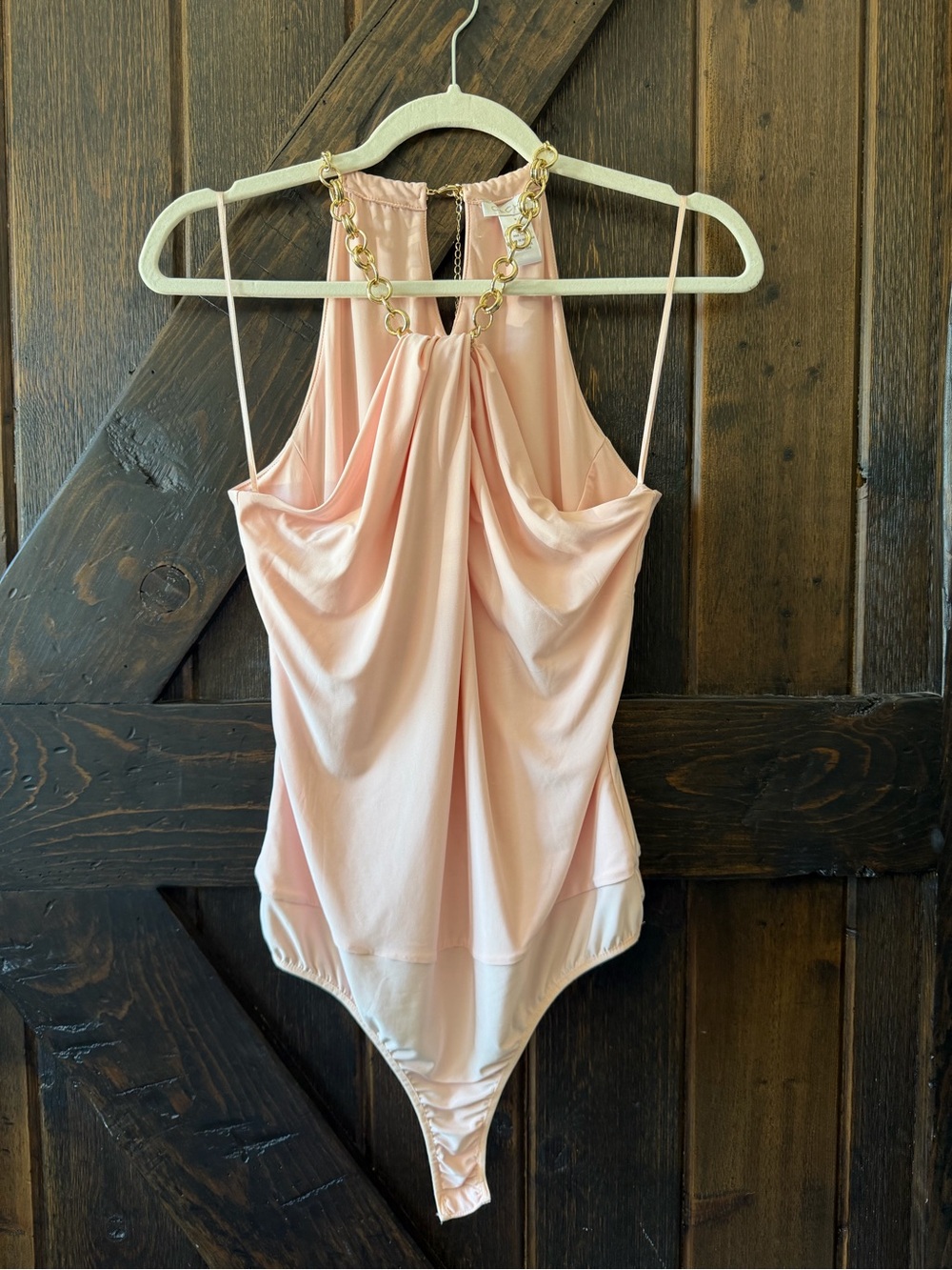Cache Pink Solid Chain Accent Halter One-Piece Bodysuit Women’s M
